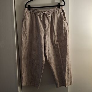 Sag Harbor Women's Striped Cropped Linen Khaki Chinos